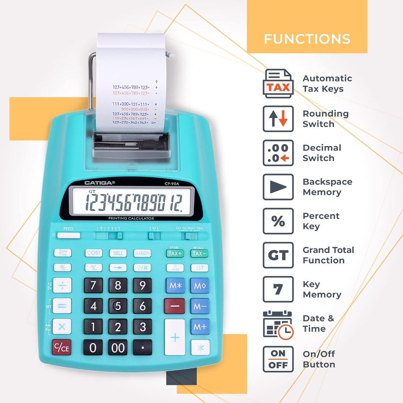 CATIGA New & Upgraded 2025 Printing Calculator Adding Machine 10 Key, Desktop Home Office Calculator with Paper Roll Print Out, Accounting Business Finance - Image 4